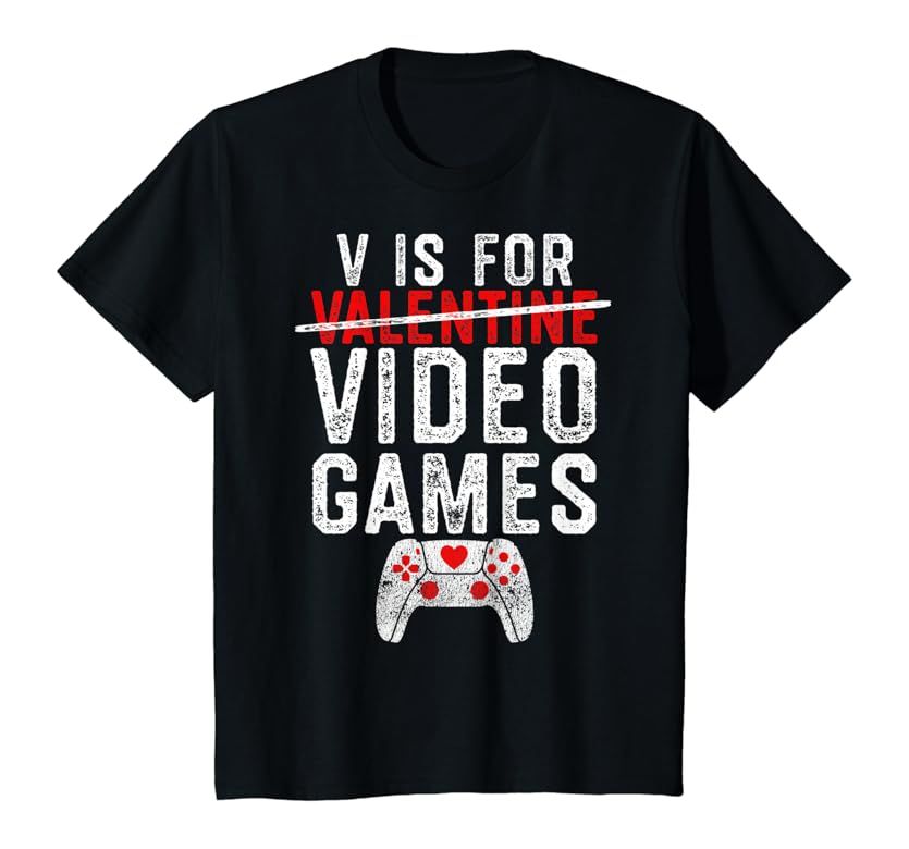 V is for Video Games Valentines Day Gamer Men Boys Gift T-Shirt | Amazon (US)