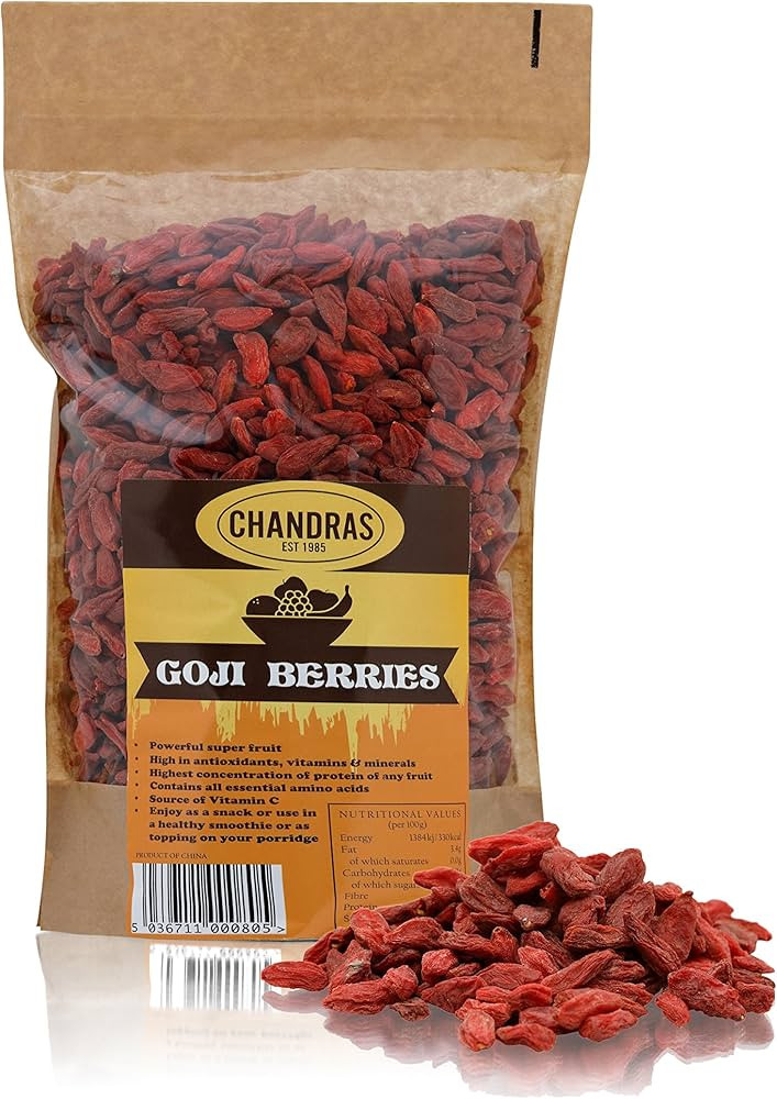 Chandra Whole Foods – Goji Berries 500G - Low-GI Nutritious Super Fruit for Snacking, Smoothies... | Amazon (UK)