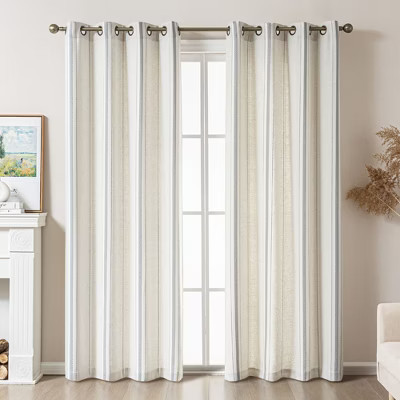 Awesome Home Linen Blend Grommet Herringbone Stripe Room Darkening Curtains Pair, 52"Wx 84"L, Grey | Target
