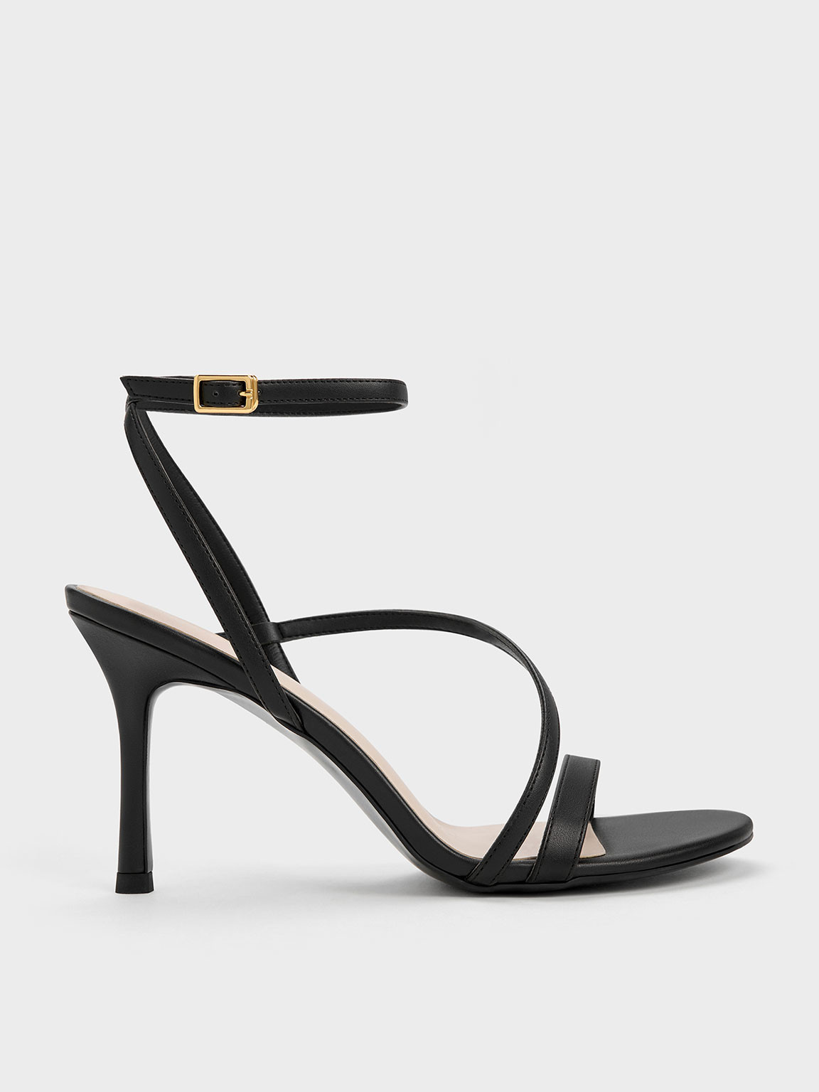 Asymmetric Strappy Heeled Sandals
 - Black | Charles & Keith UK
