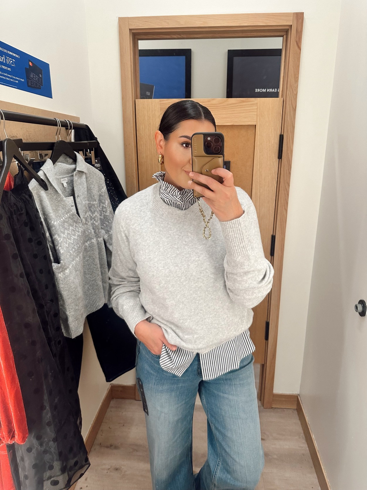 I'm in the medium of the sweater, it runs generously! SO SO soft and under $30! 

I'm in the large of the button down, fit is true to size but I sized up of ra looser fit on the chest. 

The jeans run TTS -- I'm in the 30.  

 #LTKFindsUnder50 #LTKFindsUnder100