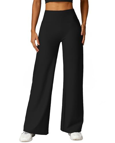 MOOSLOVER Women Wide Leg Yoga Lounge Pants High Waisted Casual Pants Comfy Stretchy Loose Pants(M,Black) | Amazon (US)