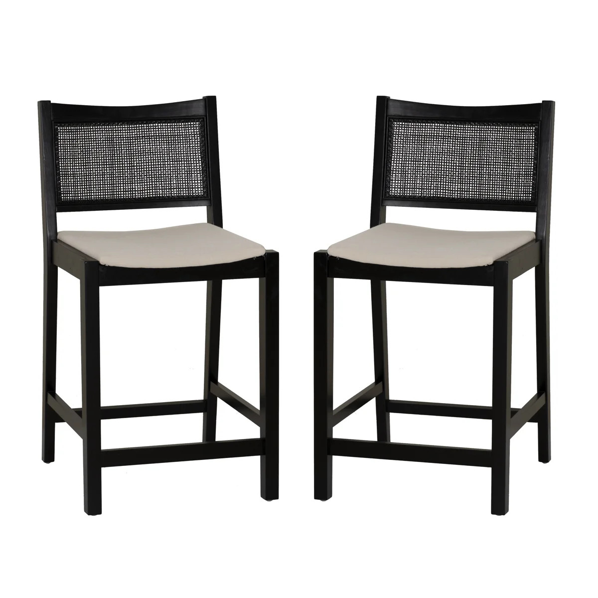 Lummie 19" W Square Upholstered Stool with Cane Back (Set of 2) | Wayfair North America