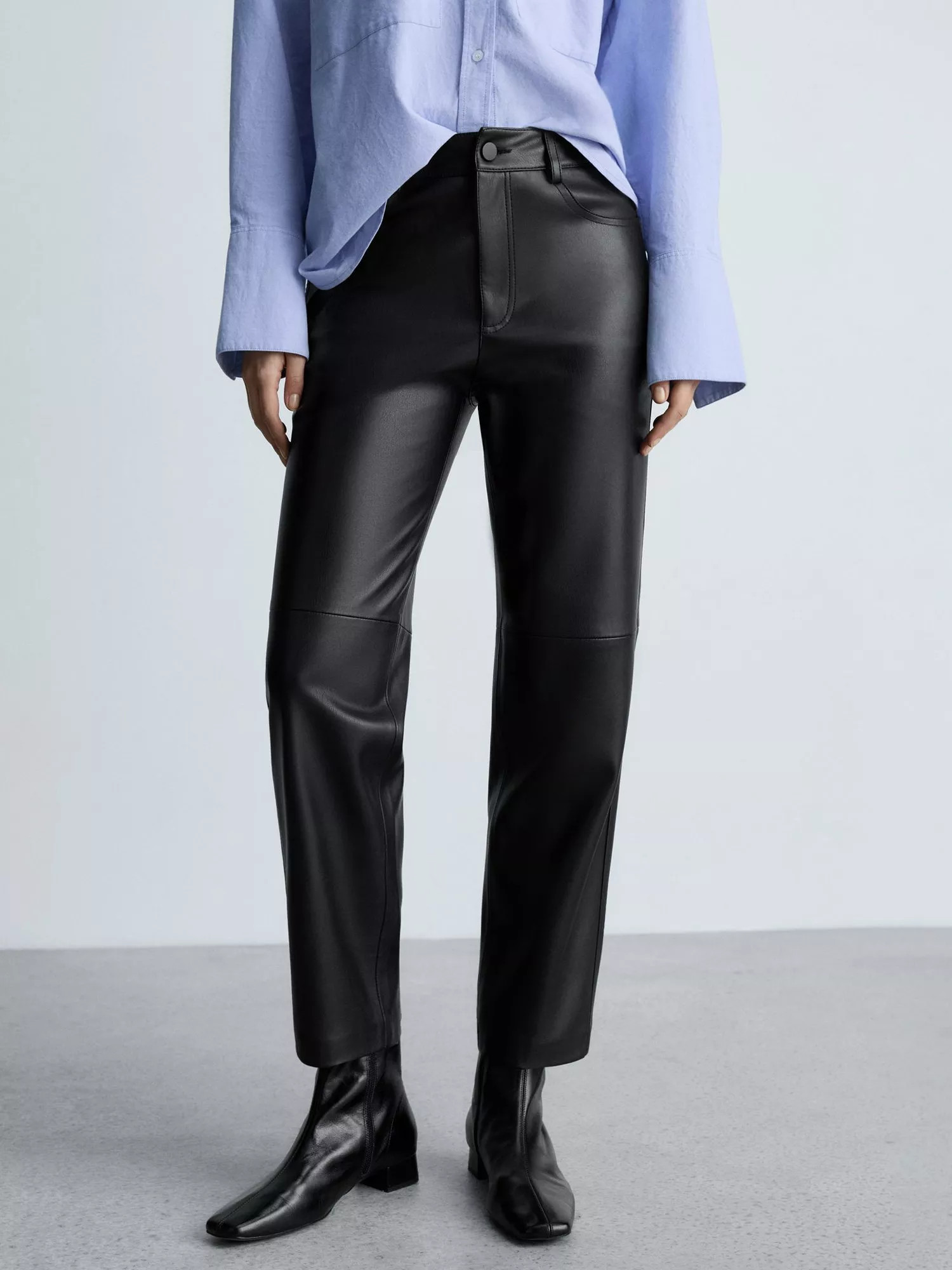 Mango Lille Faux Leather Trousers, Black | John Lewis (UK)