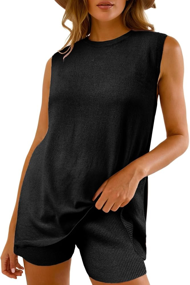 Glamaker Women's 2 Piece Short Sets Summer Lounge Sets Sweater Knit Beach Vacation Matching Sets ... | Amazon (US)