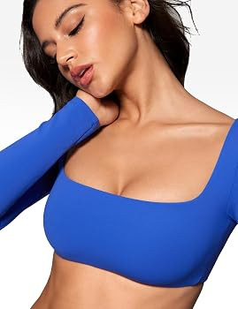 Womens Square Neck Long Sleeve Crop Top Workout Athletic Yoga Basic Tee Bandeau Fitted T-Shirt wi... | Amazon (US)