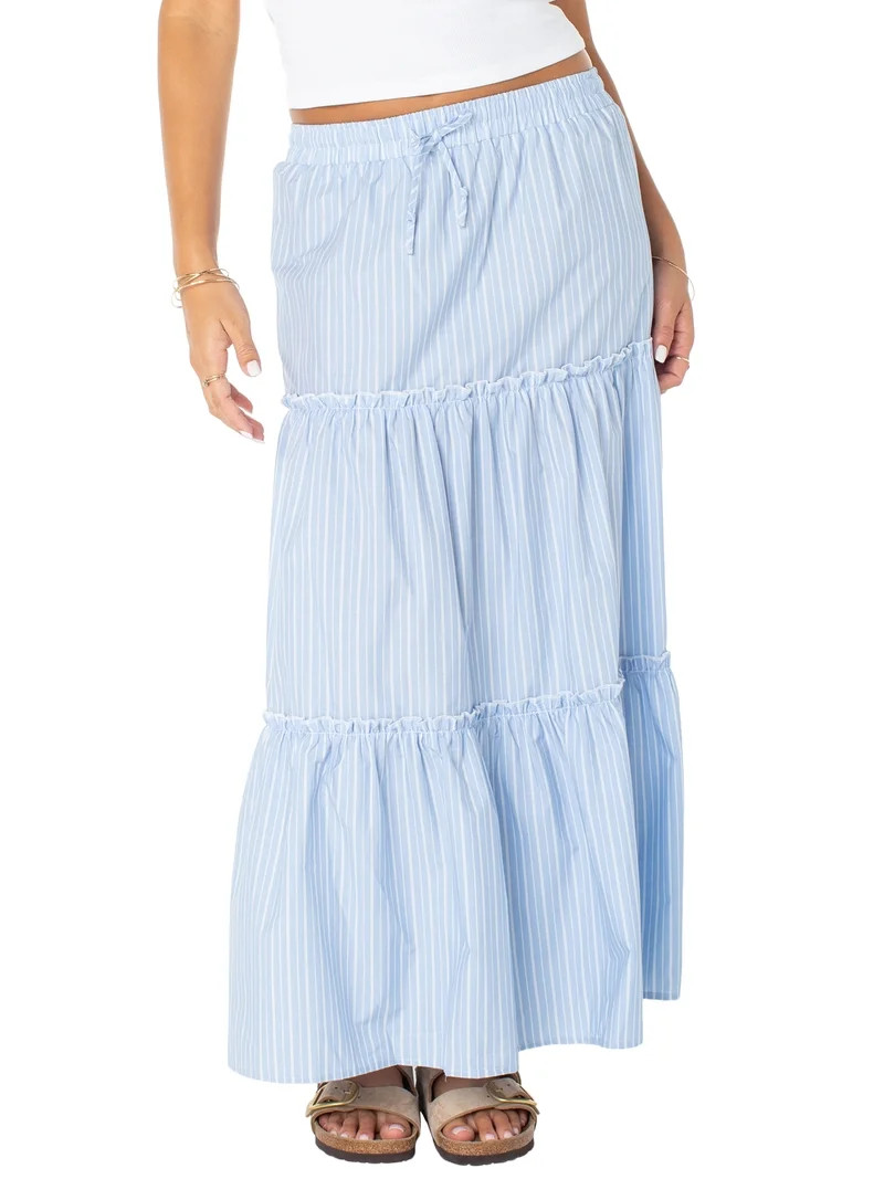 Celebrity Pink Women's and Women's Plus Stripe Tiered Maxi Skirt, Sizes XS-4X | Walmart (US)