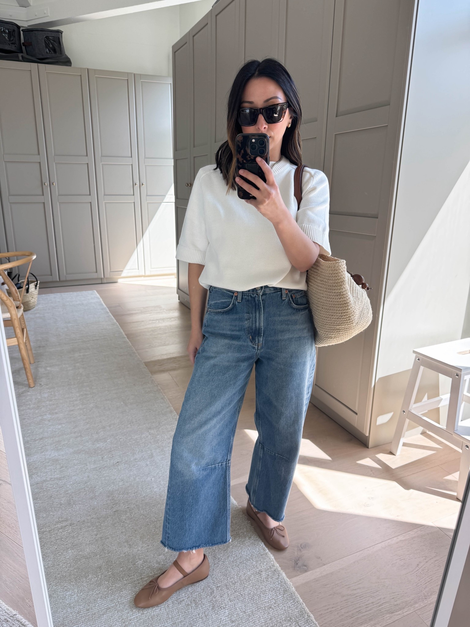 Elevated spring outfit idea.

Quince sweater small
Everlane box cut tee medium
Citizens of Humanity Miro jeans 24 - size down. Cut hems
Loeffler Randall ballet flats 5.5
Hunting Season tote
Celine sunglasses
Quince earrings
Dorsey Jame necklace 15"

Spring outfits, spring style, petite style, spring outfits 2026

#LTKPetite #LTKootd #LTKmomlife