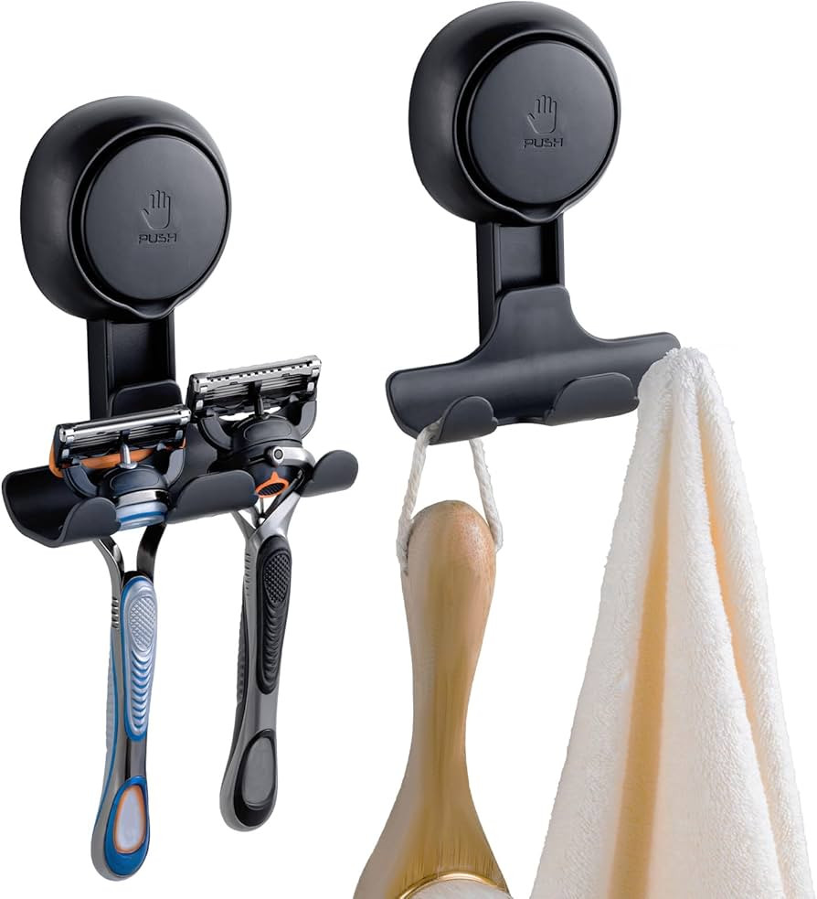 TAILI No Drill Powerful Suction Cup Razor Holder for Shower 2 Pack, Black | Amazon (US)