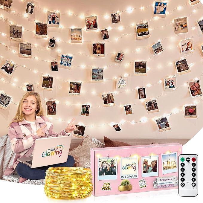 Mind-Glowing Photo Clip String Lights - Hanging Pictures Fairy Lights for Bedroom, Gifts for Teen... | Amazon (US)
