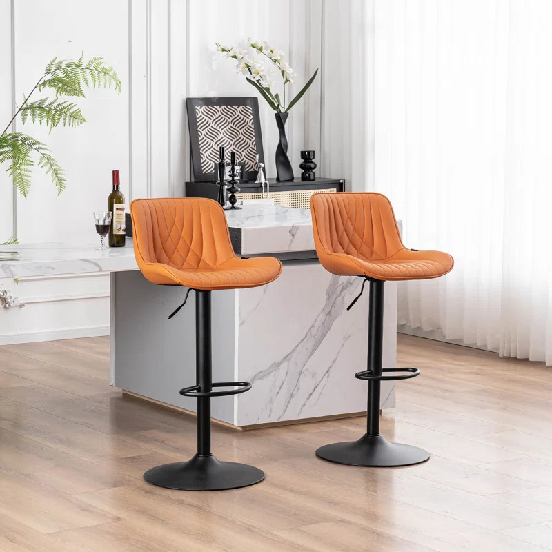 Zager Swivel Adjustable Height Bar Stools, Leather Upholstered Counter Stools, Modern Pub Stool | Wayfair North America