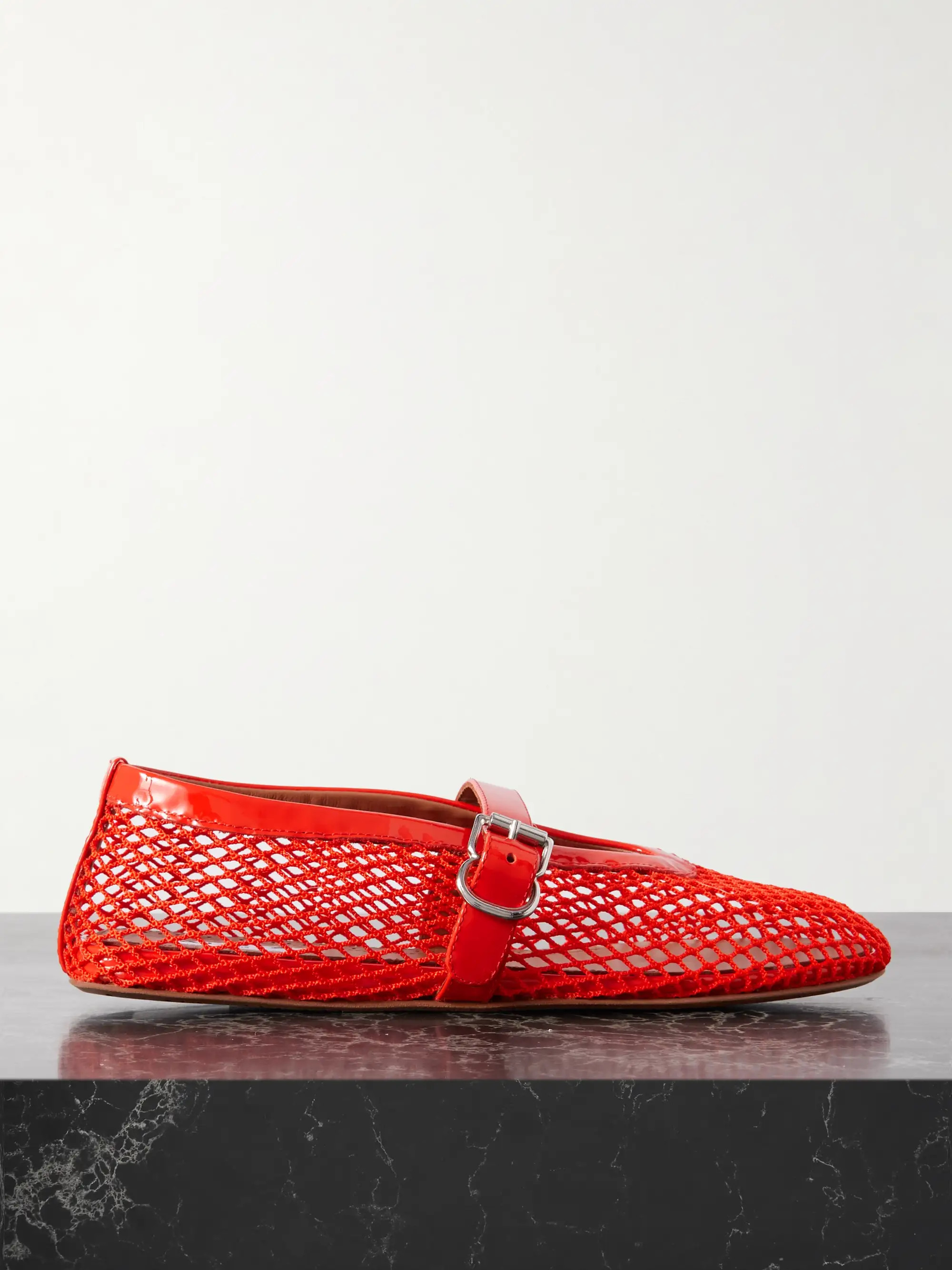 Patent leather-trimmed mesh ballet flats | NET-A-PORTER (UK & EU)