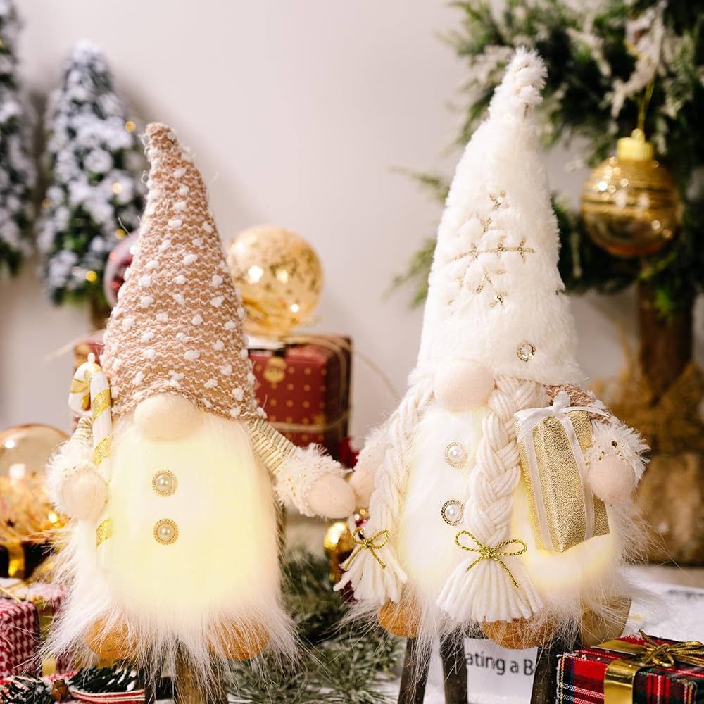 Cqueni 12" Lighted Christmas Gnomes Decorations for Home 2 Pack Handmade Christmas Gnomes Plush w... | Amazon (US)