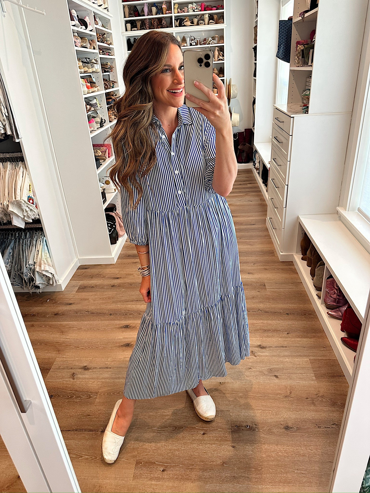 In a medium stripe polo shirt maxi dress, espadrilles and accessories for patriotic look- fits tts.

#LTKSeasonal #LTKStyleTip #LTKFindsUnder50