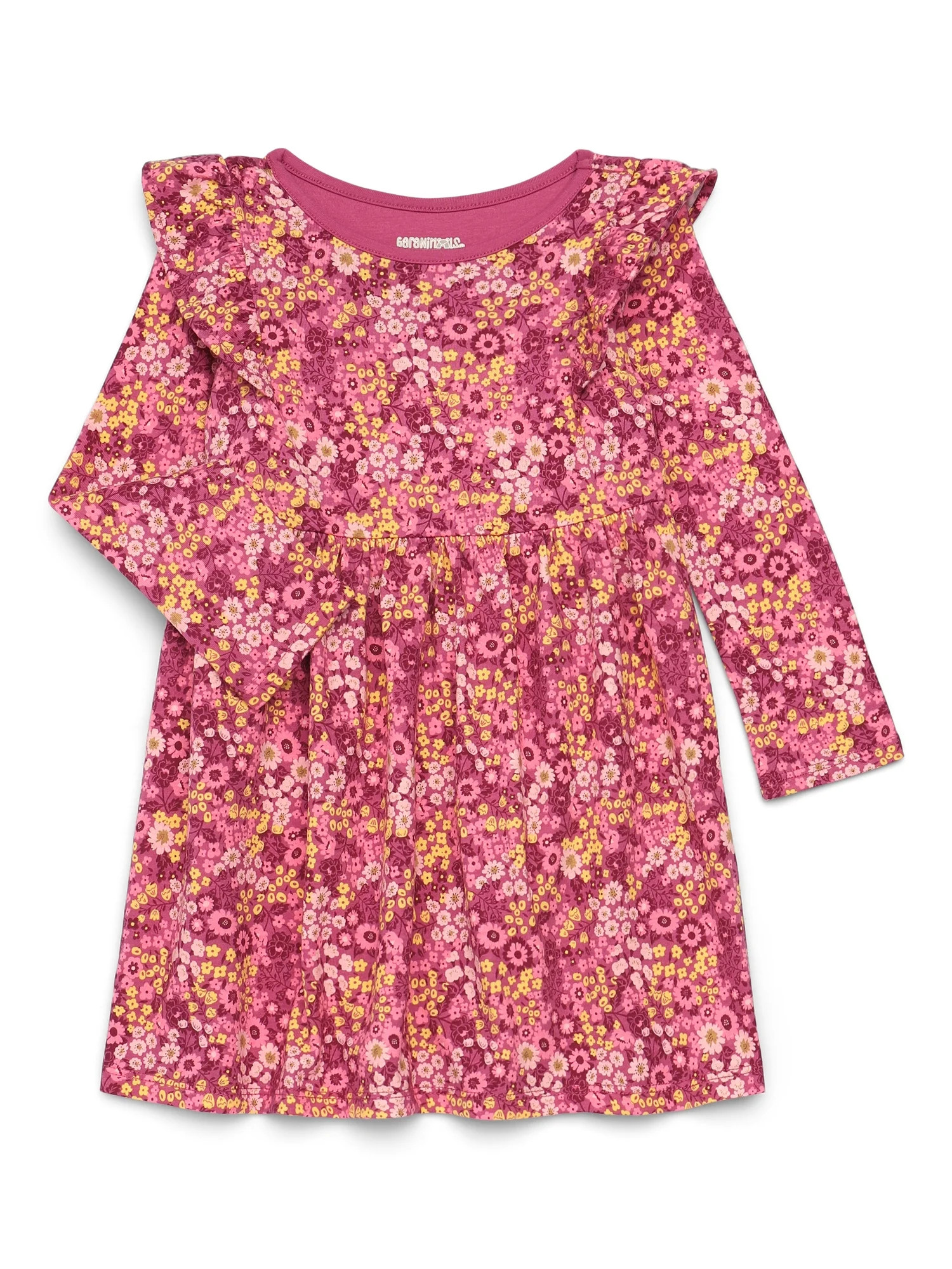 Garanimals Toddler Girl Long Sleeve Printed Dress with Ruffle Shoulders, Sizes 18M-5T | Walmart (US)