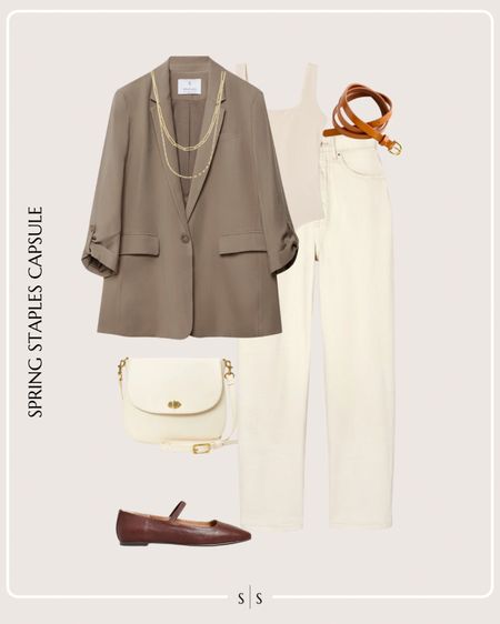 Spring Staples Capsule Wardrobe outfit idea | white jeans, oversized blazer, bodysuit, ballet flats, belt, gold jewelry layered necklaces, classic bag

See the entire staples capsule on thesarahstories.com ✨ 


#LTKstyletip
