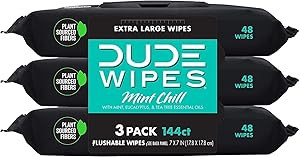 DUDE Wipes - Flushable Wipes - 3 Pack, 144 Wipes - Mint Chill Extra-Large Adult Wet Wipes - Vitam... | Amazon (US)