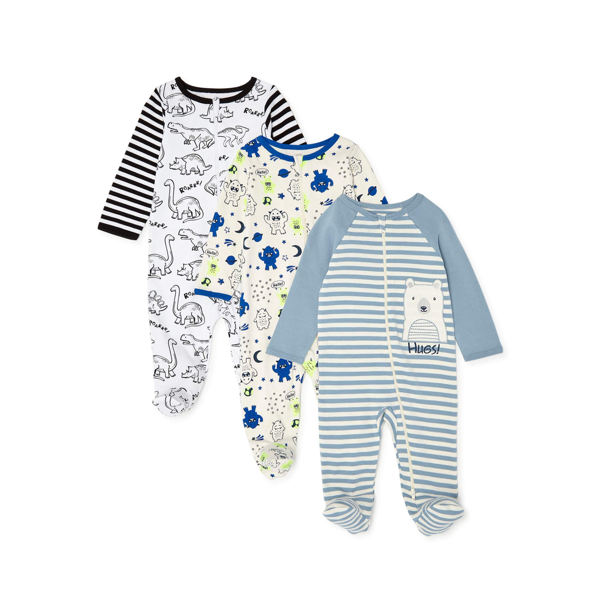 Wonder Nation Baby Boy Cotton Inverted Zipper Sleep 'N Play, 3-Pack | Walmart (US)