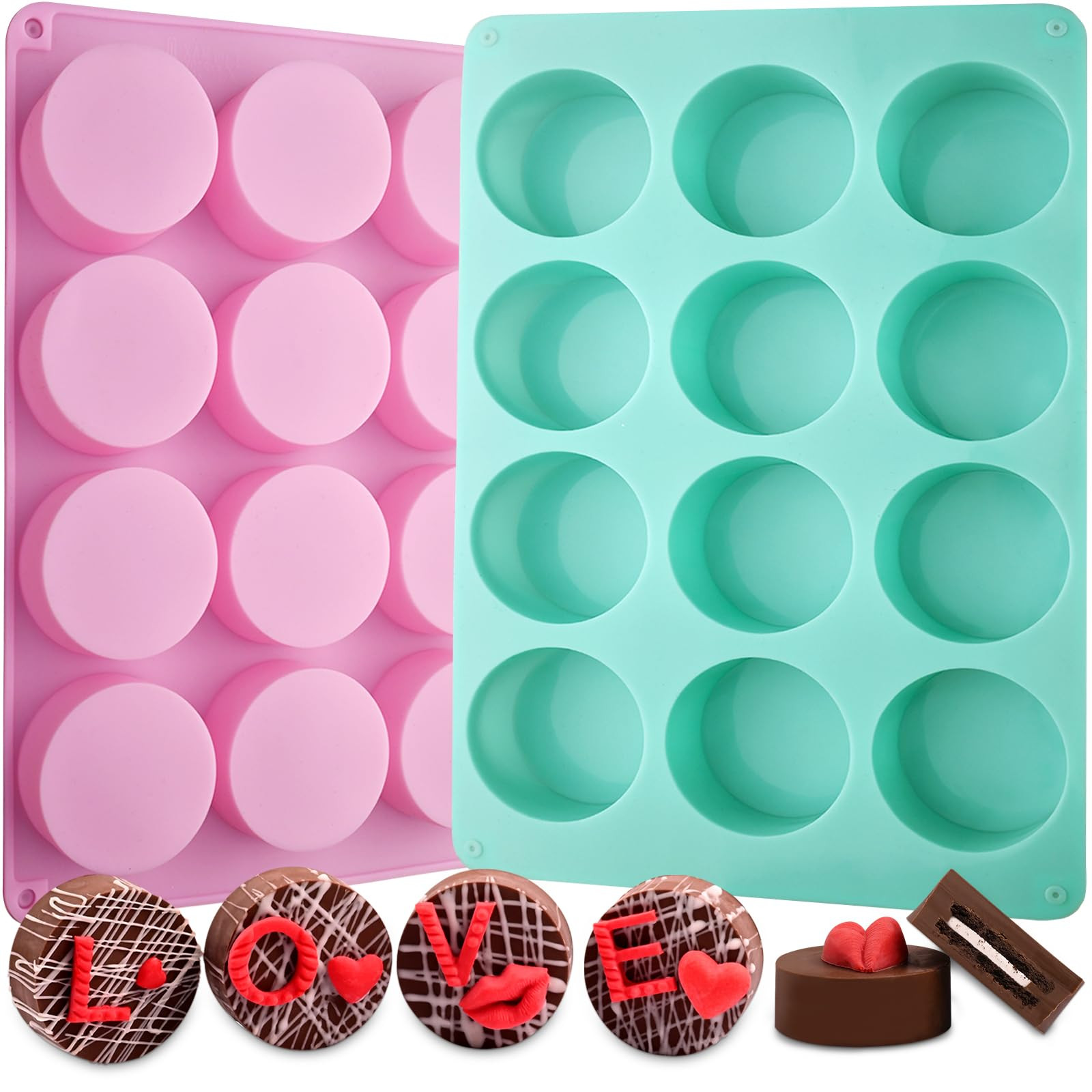 Actvty Round Chocolate Cookie Molds, New Size 12-Cavity Cylinder Chocolate Cover Cookie Silicone ... | Amazon (US)