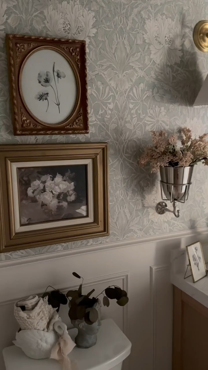 The wall mounted vase in the girls bathroom is such a fun way to add florals to the room without taking up counter space!

bathroom ideas, kids bathroom, wallpaper, vintage art, home decor 

 #LTKHome
