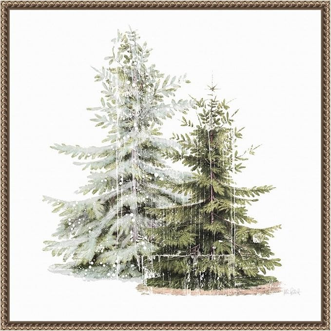 Amanti Art Framed Canvas Wall Art Print (22x22) Vintage Wooded Holiday Trees in Snow by Katie Per... | Amazon (US)