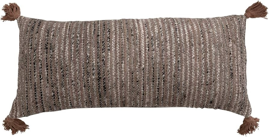 Bloomingville Woven Cotton Striped Lumbar Chambray Back and Tassels Pillow, 36" L x 16" W x 1" H,... | Amazon (US)