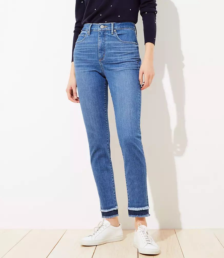 Curvy Double Frayed Skinny Jeans | LOFT | LOFT