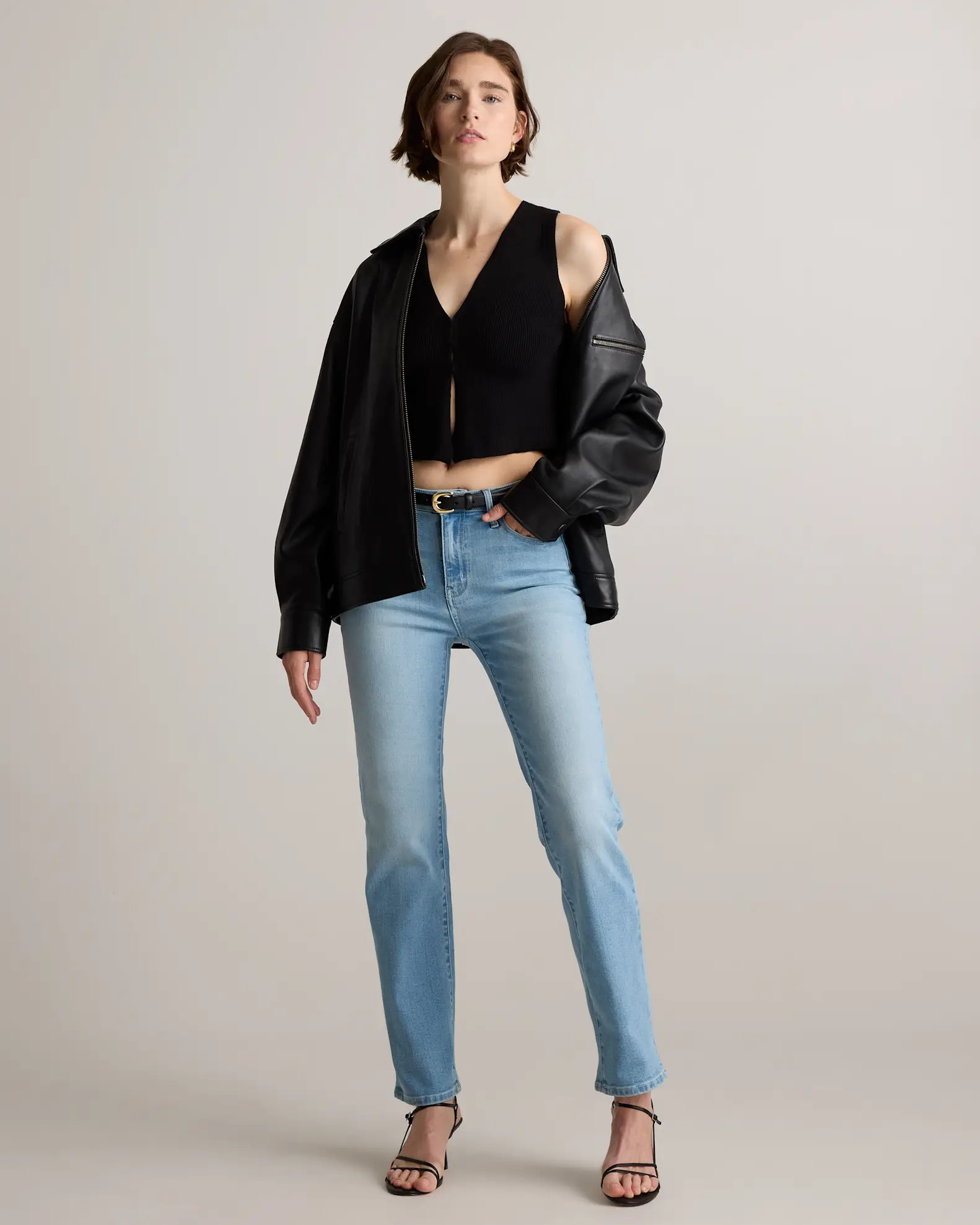100% Leather Oversized Bomber Jacket | Quince