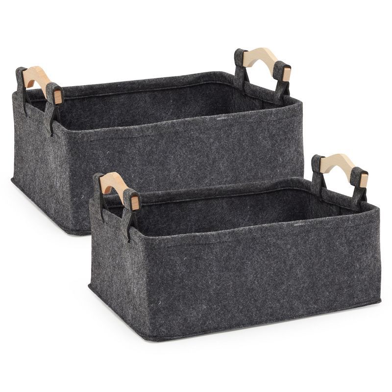 Farmlyn Creek 2 Pack Grey Felt Storage Baskets with Wooden Handles (15 x 10.4 x 8.1 in) | Target