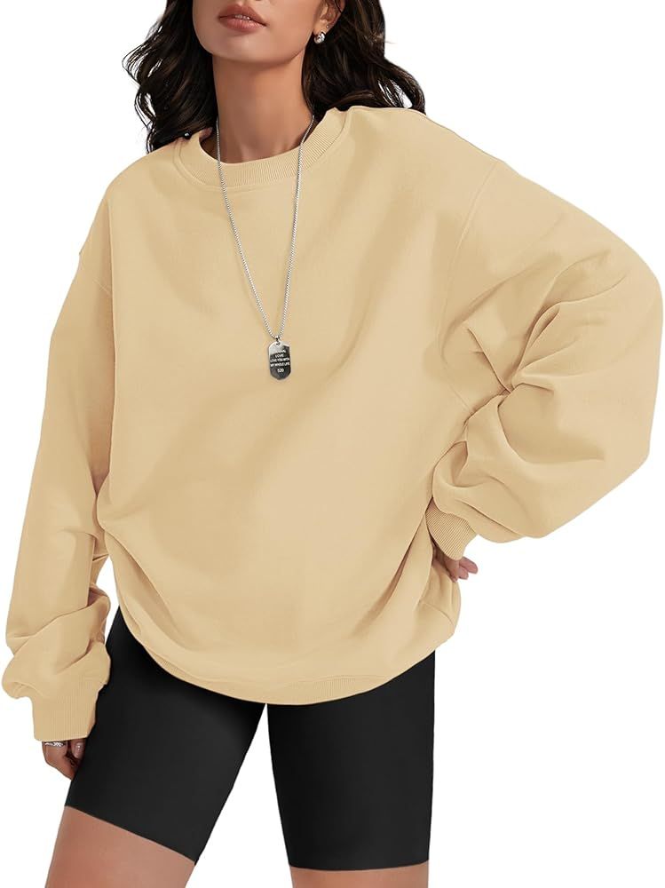 ATHMILE Oversized Sweatshirt for Women Crewneck Fleece Long Sleeve Pullover Hoodies Tops Fall Fas... | Amazon (US)