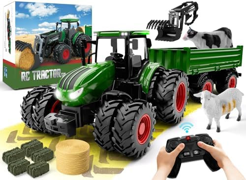 Remote Control Tractor Toy, Kids RC Tractor Set & Truck and Trailer Front Loader - Metal Car Head... | Amazon (US)