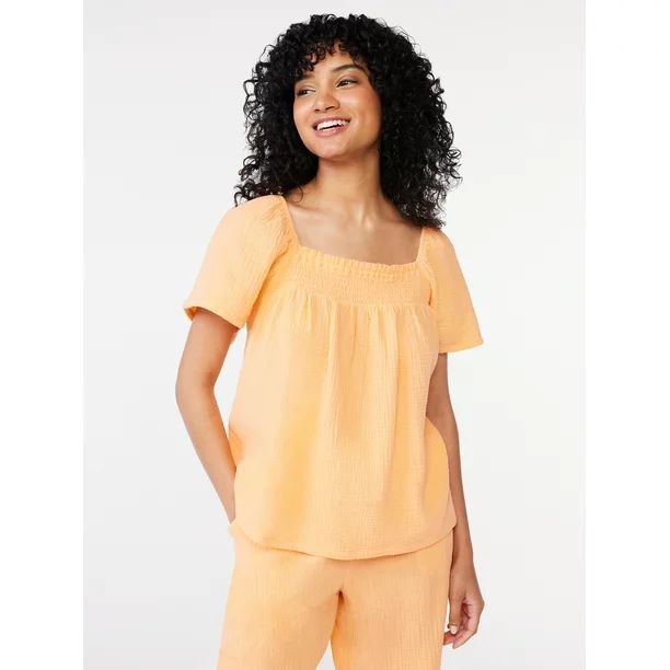 Joyspun Women's Puff Sleeve Gauze Sleep Top, Sizes S to 3X | Walmart (US)