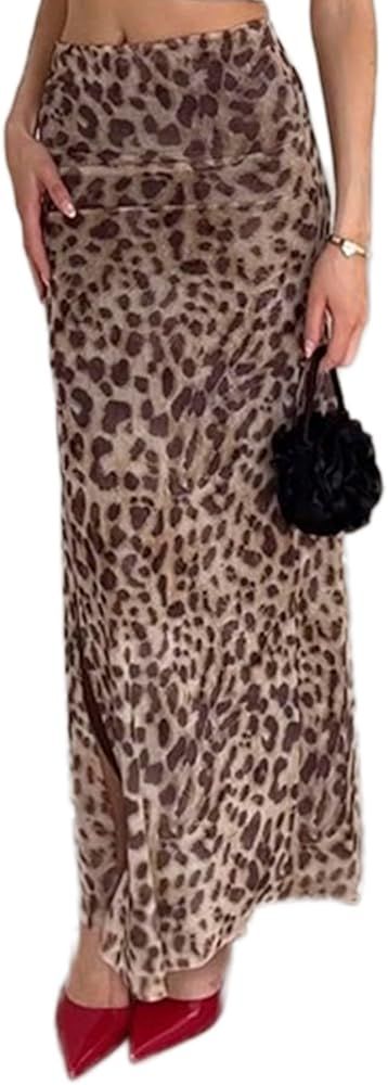 Womens Leopard Print Maxi Skirt Y2K Cheetah Print Low Waist Bodycon Long Pencil Skirt Vintage Ski... | Amazon (US)