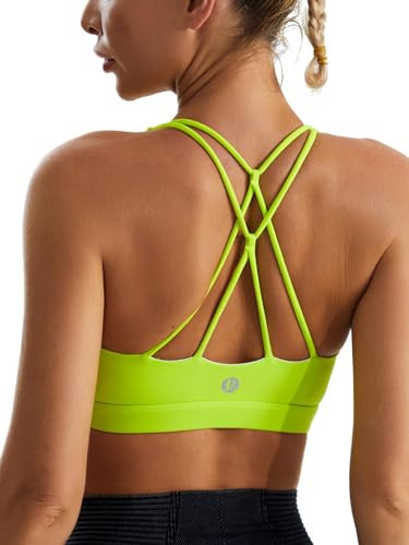 Sports Bras for Women,Padded Green Sports Bra Tank Top Sexy Crisscross Back High Impact Longline Workout Yoga Bra(WX2934Electric Lemon,S) | Amazon (US)