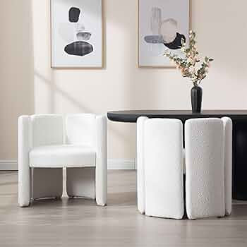 Boucle Dining Chairs Set of 2, Modern Barrel Sherpa Chairs Upholstered Accent Side Chair for Livi... | Amazon (US)