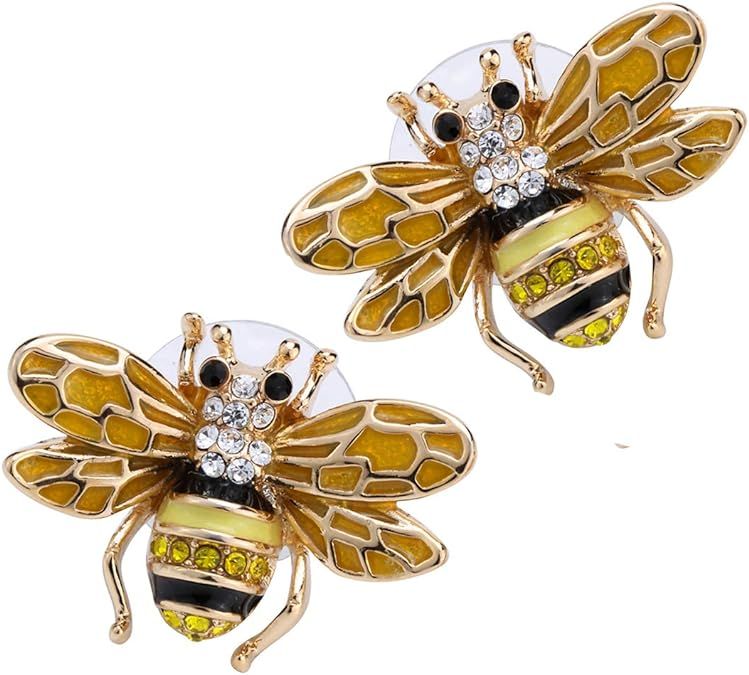YACQ Honey Bee Stud Earrings Crystal Costume Jewelry for Women Teen Girls | Amazon (US)