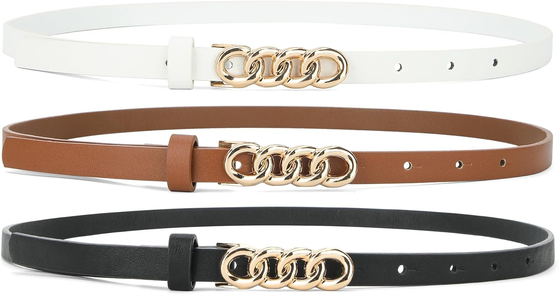 HOTWILL 3 Pack Belts for Women Jeans Dress Skinny Belts for Ladies Faux Leather Thin Waist Belt | Amazon (US)