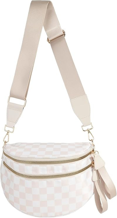 Black and White Checkered Crossbody Bag Bum Bag for Women,Spacious Checkered Purse Fanny Packs Be... | Amazon (US)