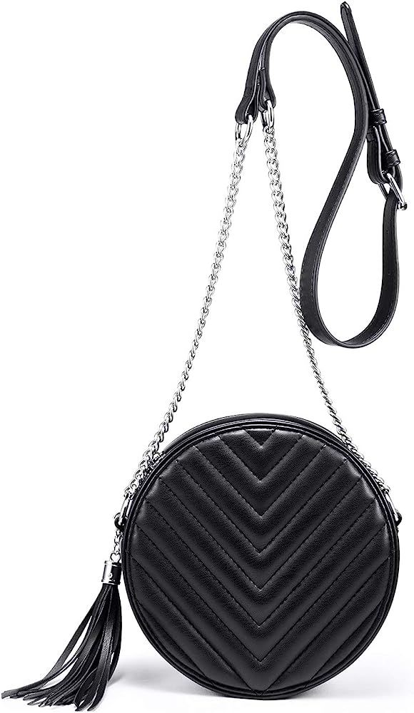 Crossbody Bags for Women Round Purse Quilted purse, Faux Leather, with Tassel | Amazon (US)