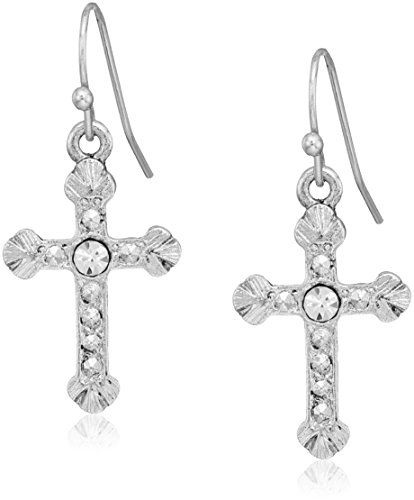 1928 jewelry silver tone crystal accent religious crucifix cross drop earrings | Amazon (US)