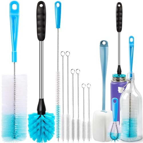 Holikme Bottle Brush Tube Cleaning Lab Set with Long Handle, Cup Cleaner for Washing Narrow Neck Beer Wine Decanter Pipes Lids Sinks Cap Covers, Azul | Amazon (US)