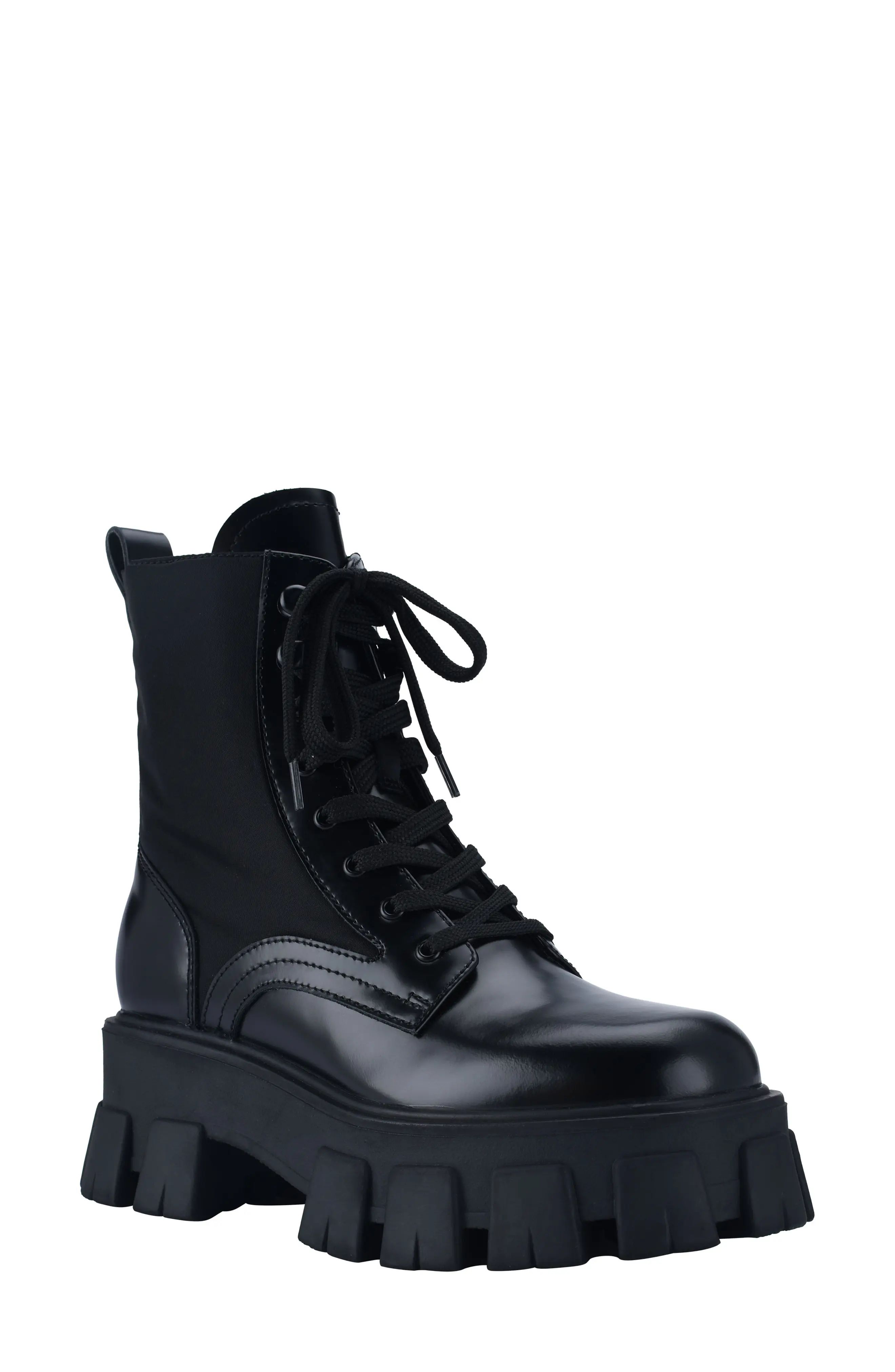 Marc Fisher LTD Happy Combat Boot in Black Leather at Nordstrom, Size 6 | Nordstrom