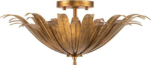 Capital Lighting 249531AG Eden Traditional Bohemian Botanically Inspired Semi Flush Ceiling Light, 3-Light 180 Total Watts, 9" H x 18" W, Antique Gold | Amazon (US)