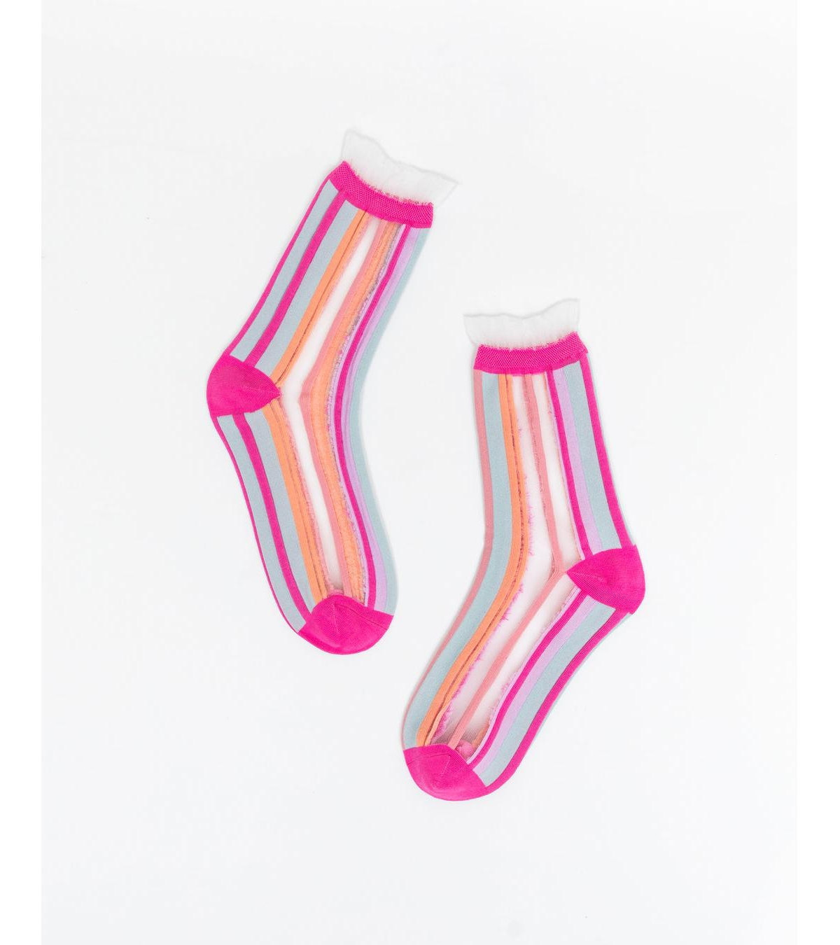Sock Candy Women's Candy Stripe Ruffle Sheer Sock - Stripes | Macy's