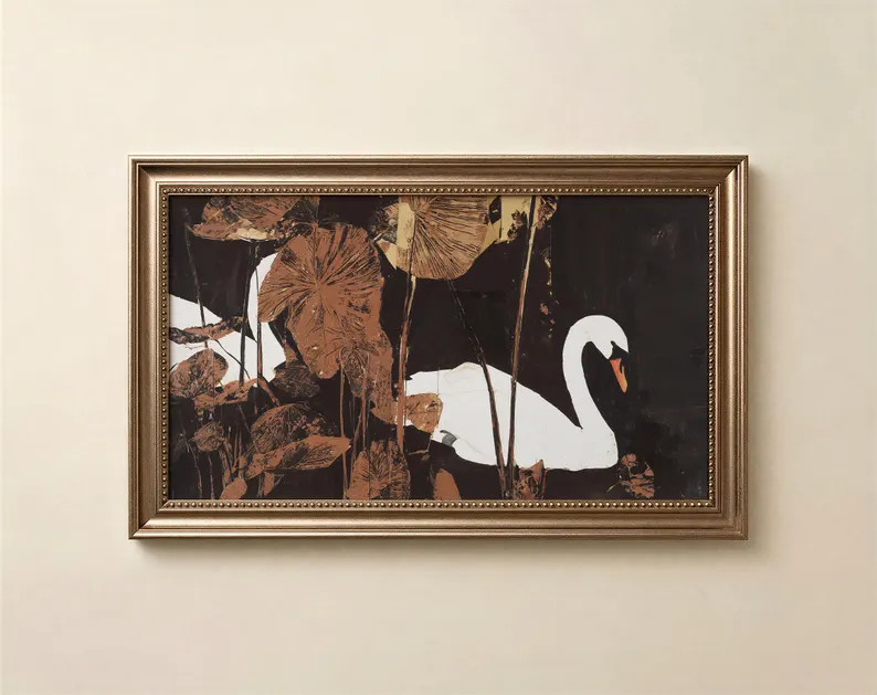 Moody Swans Frame Tv Art Artwork, Fall Modern Tv Wall Art | Etsy (Global)