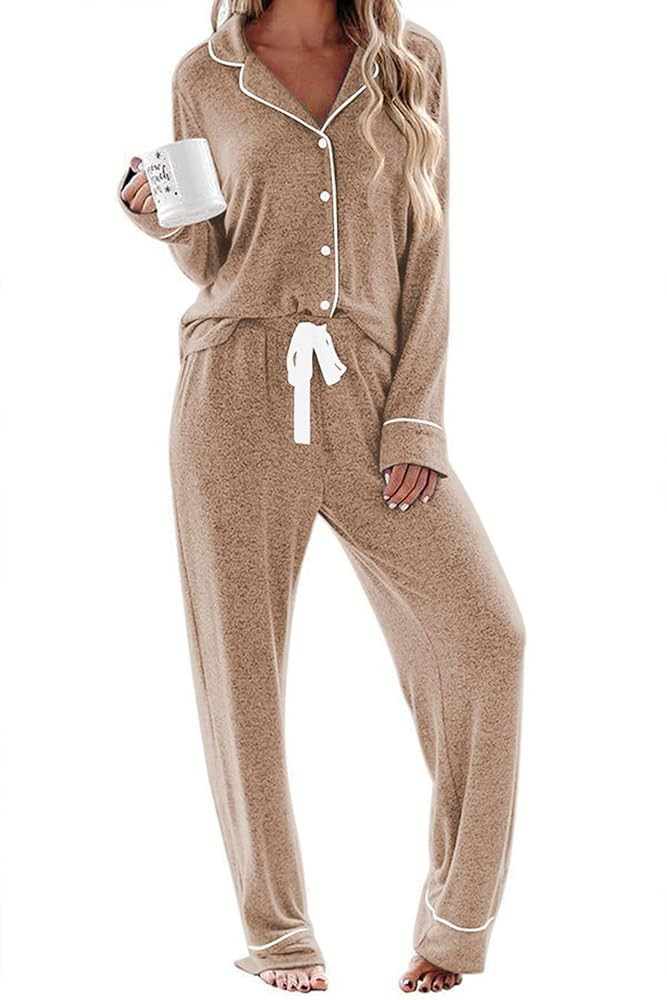 Ekouaer Women's Pajamas Long Sleeve Sleepwear Casual Button Down Loungewear Soft Pjs Set S-XXL | Amazon (US)