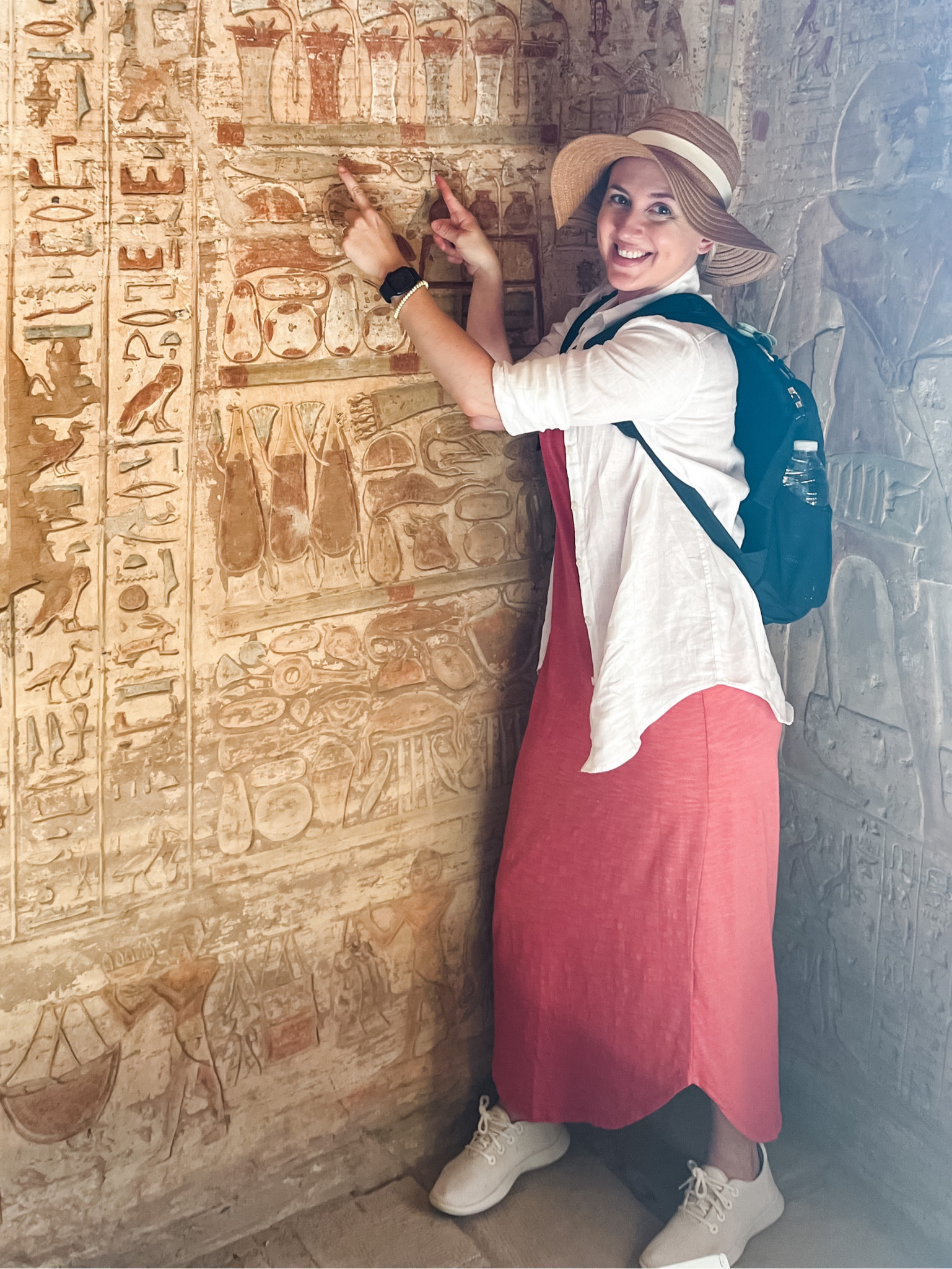 Visiting tombs in Egypt. 

I literally wore this hat daily. It folds up to pack and regains it’s shape well. 

This dress was lightweight and comfortable. I threw on a linen button down to make it more modest for the conservative country. 

I’ve used this backpack on maybe every trip for nearly 5 years. It has RFID blocking technology and steel reinforced mesh to help prevent theft  

#LTKunder50 #LTKtravel #LTKunder100