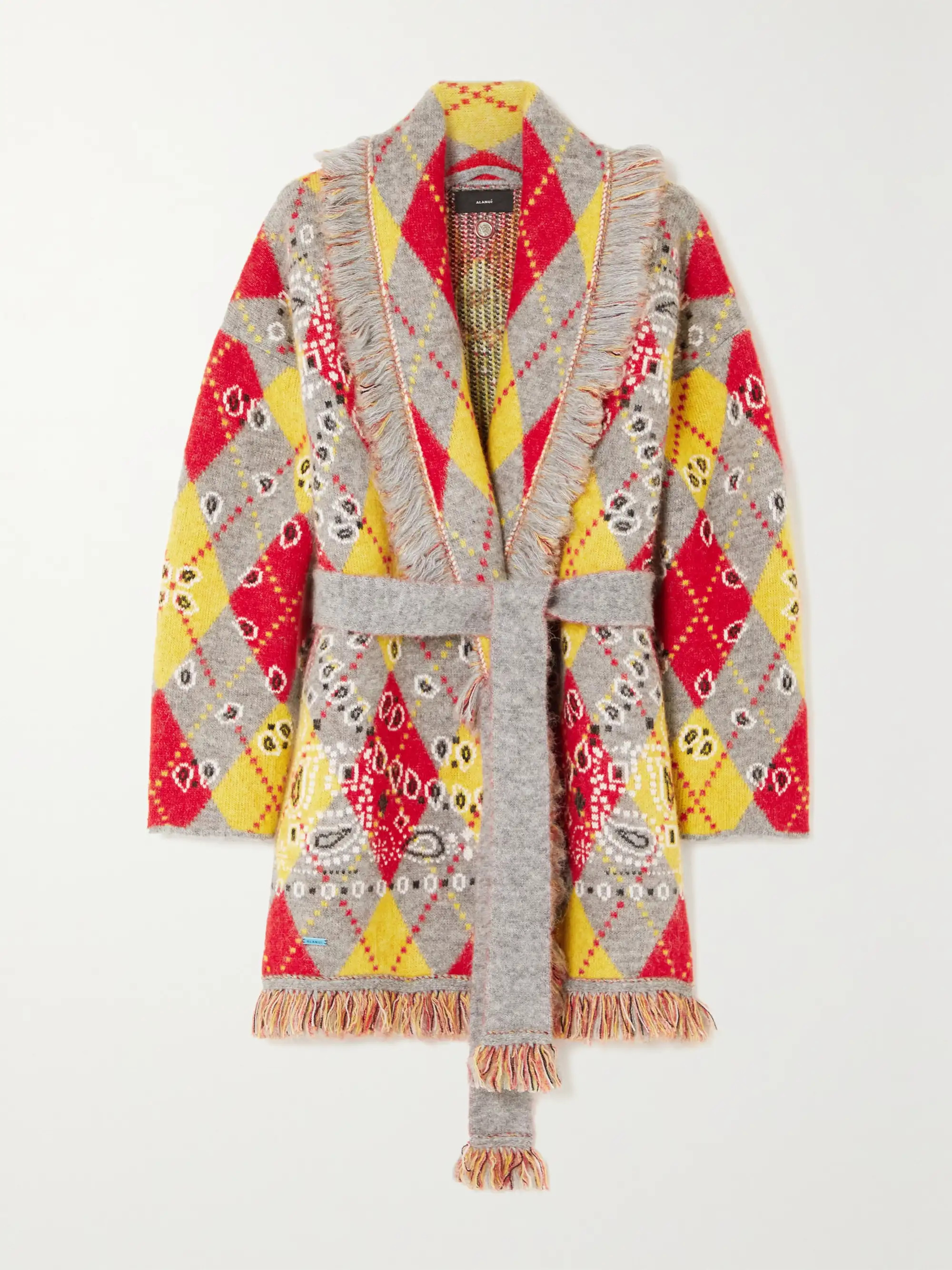 Belted fringed argyle cardigan | NET-A-PORTER (US)