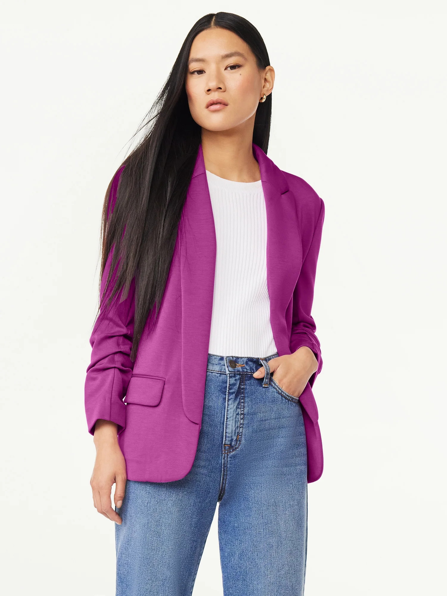 Scoop Women's Relaxed Scuba Knit Blazer with Scrunch Sleeves, Sizes XS-XXL | Walmart (US)