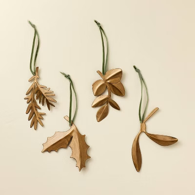 Antique Brass Leaf Christmas Tree Ornaments (Set of 4) - Hearth & Hand™ with Magnolia | Target